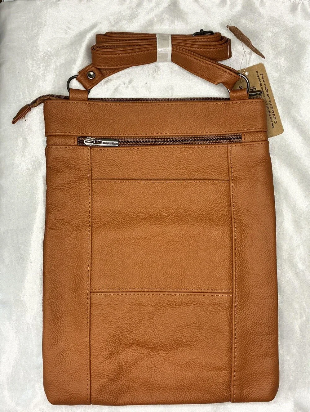 Versatile Cognac Crossbody Bag with Multiple Zipper Pockets